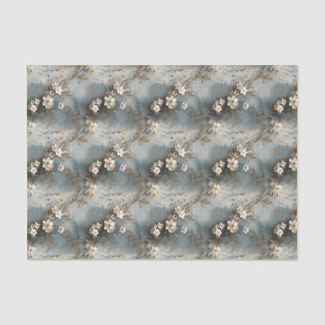 Dekoupage von Dusty Blue Shabby Floral Design Seidenpapier (Vorderseite)