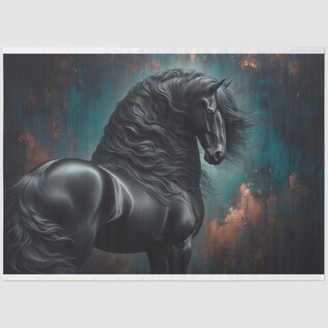 Dekoupage von Friesian Horse Gothic War Horse Seidenpapier (Vorderseite)
