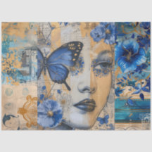 Dekoupage von Indigo Blue Abstrakt Art Collage