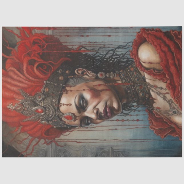 Dekoupage von Red African American Warriors Queen Seidenpapier (Vorderseite)