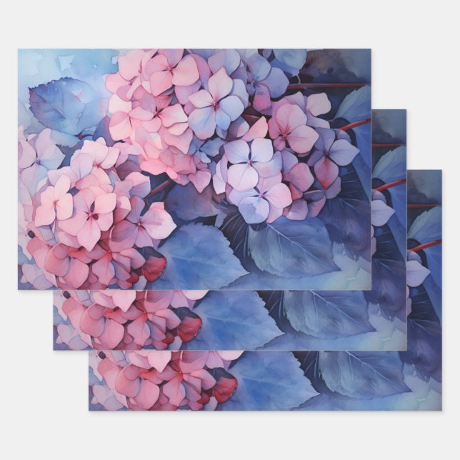 Dekoupage von rosa und Lila Wasserfarben Geschenkpapier Set (Set)