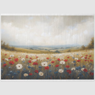 Dekoupage von Rot-Weiß und Blau-Wildblumen Seidenpapier