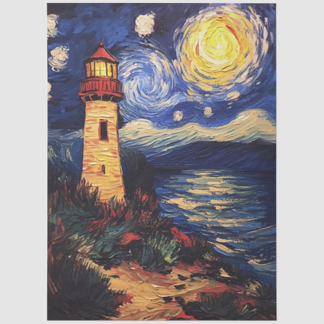 Dekoupage von Starry Night Lighthouse Seidenpapier (Vorderseite)