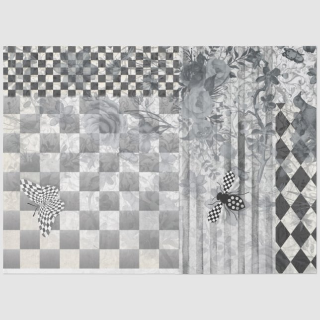 Dekoupage von Whimsical Karo Harlequin Toile Seidenpapier (Vorderseite)
