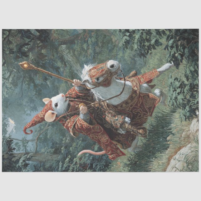 Dekoupage Warrior Mouse & Majestic White Horse Seidenpapier (Vorderseite)