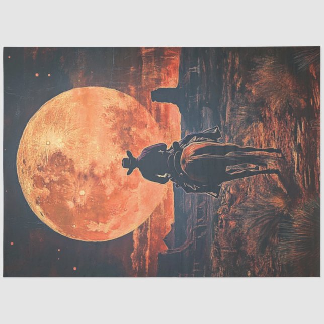 Dekoupage Western Thema Cowboy Reiten zum Mond Seidenpapier (Vorderseite)