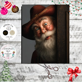 Dekoupage Western Weihnachtsmann mit Cowboyhut bei Seidenpapier