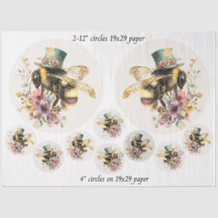 Dekoupage Whimsical Bee 12" Runden 4" Untersetzer  Seidenpapier