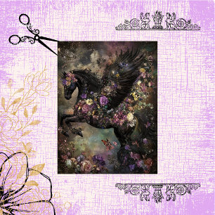 Dekoupage Whimsical Black Horate Intricate Blume Seidenpapier