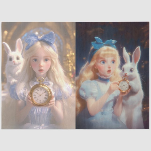 Dekoupage Whimsical Blonde Girls Rabbits & Osterst Seidenpapier (Vorderseite)