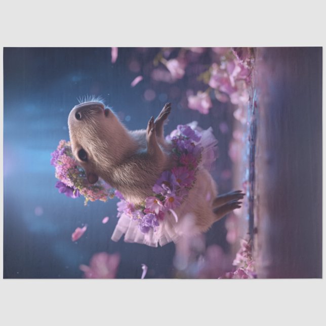 Dekoupage Whimsical Capybara in Tutu Tanzen Seidenpapier (Vorderseite)