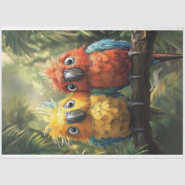 Dekoupage Whimsical Conure Parrots Lebendige Farbe Seidenpapier (Vorderseite)