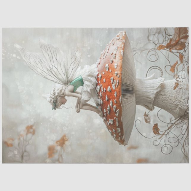 Dekoupage Whimsical Fairy auf Red White Pilroom Seidenpapier (Vorderseite)