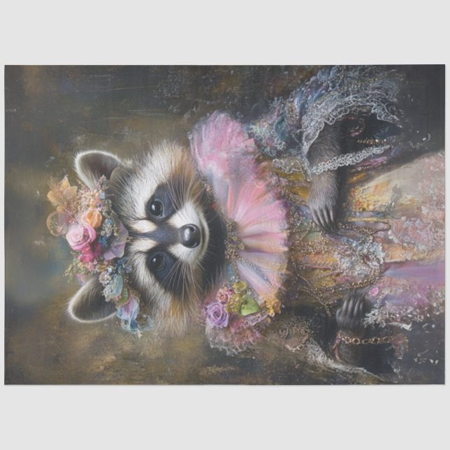 Dekoupage Whimsical farbenfroh gekleidet Racoon Seidenpapier (Vorderseite)