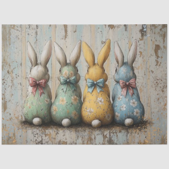 Dekoupage Whimsical Floral Bunnies aus der Rückans Seidenpapier (Vorderseite)