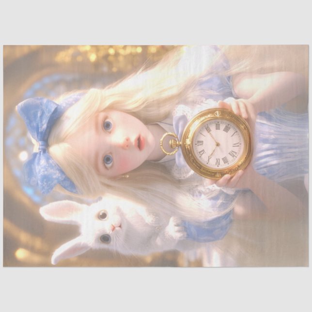Dekoupage Whimsical Girl & Rabbit on Adventures Seidenpapier (Vorderseite)