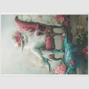 Dekoupage Whimsical Graceful Exotic Katze im Stuhl Seidenpapier