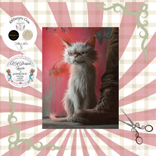 Dekoupage Whimsical Grumpy Katze Personalisiert Seidenpapier