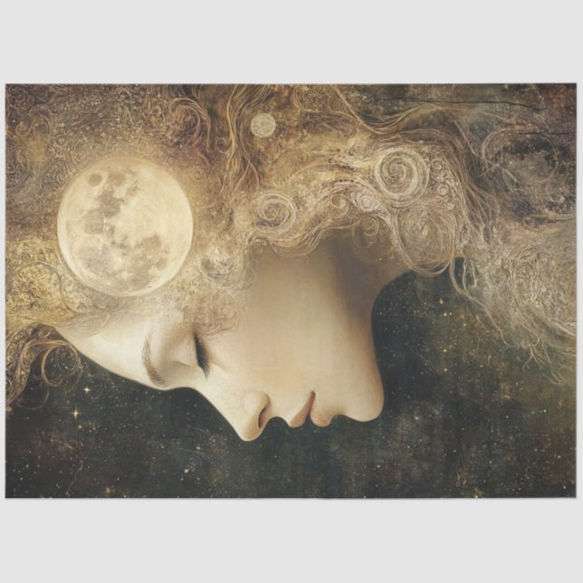 Dekoupage Whimsical Lady Celestie Moon Elements Seidenpapier (Vorderseite)