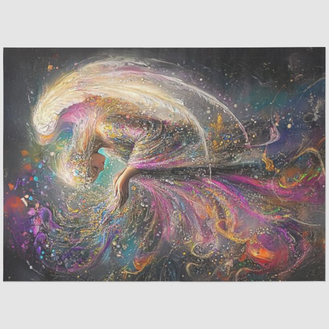 Dekoupage Whimsical Oaster Angel Swirren Farben Seidenpapier (Vorderseite)