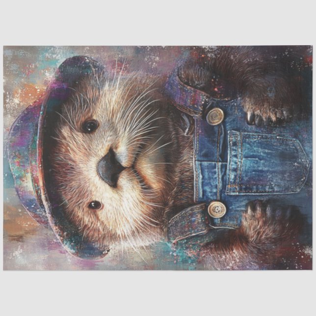 Dekoupage Whimsical Otter Denim Überholungen Seidenpapier (Vorderseite)