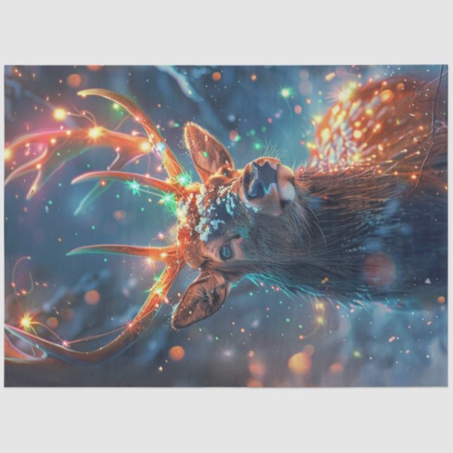 Dekoupage Whimsical Rentier mit Licht Seidenpapier (Vorderseite)