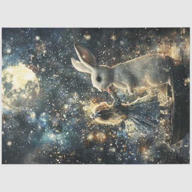 Dekoupage Whimsical Scene Alice & Rabbit Seidenpapier (Vorderseite)