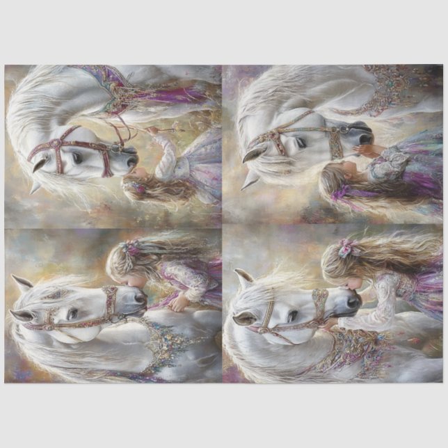 Dekoupage Whimsical White Horned & Girl Seidenpapier (Vorderseite)