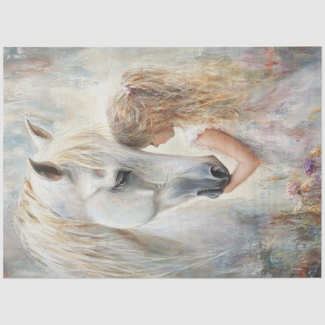 Dekoupage Whimsical White Horse & Little Girl Seidenpapier (Vorderseite)