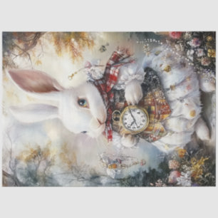 Dekoupage Whimsical White Rabbit Alice Adventures Seidenpapier