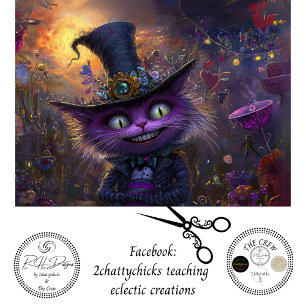 Dekoupage Whimsische Fantasie Lila Katze mit Hut Seidenpapier