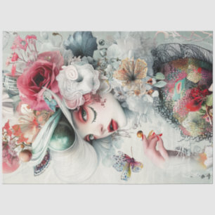 Dekoupage Woman Blume Botanische Elemente Seidenpapier