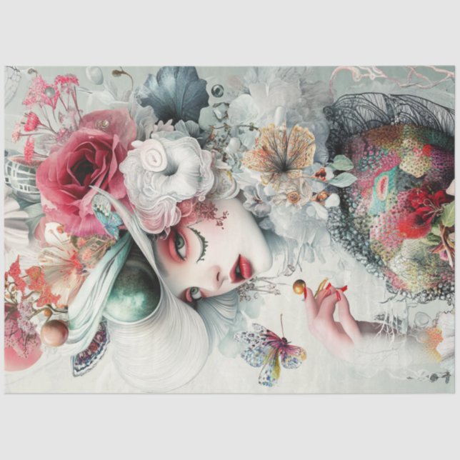 Dekoupage Woman Blume Botanische Elemente Seidenpapier (Vorderseite)