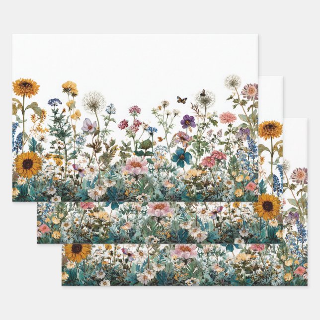 Dekoupage Wrapping Landschaft Wildblumen Transfer Geschenkpapier Set (Set)