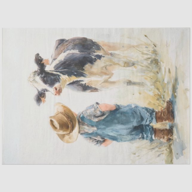 Dekoupage Young Boy Pet Cala in Field Seidenpapier (Vorderseite)