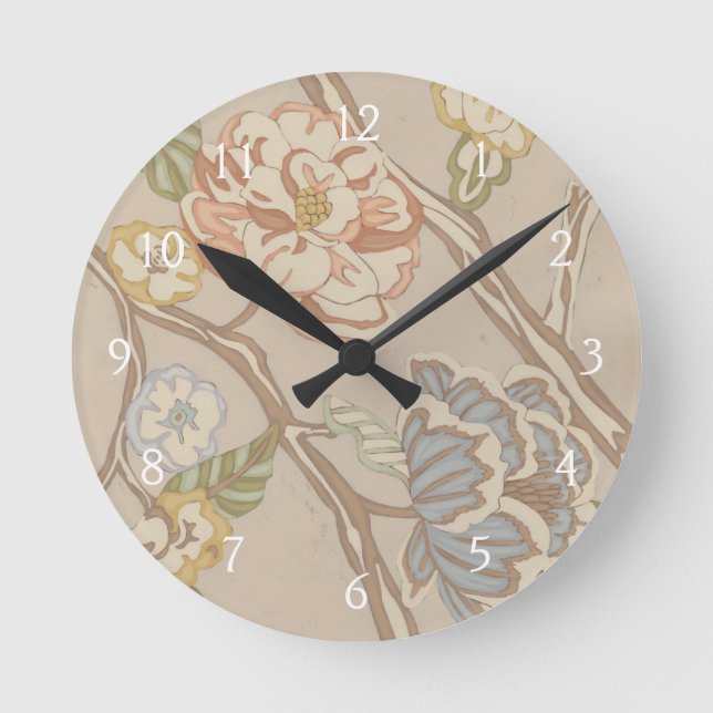 Dekrative Organza Chintz Floral Design Runde Wanduhr (Vorderseite)