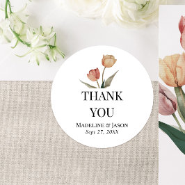 Delacate Tulip Watercolor Wedding Vielen Dank Runder Aufkleber