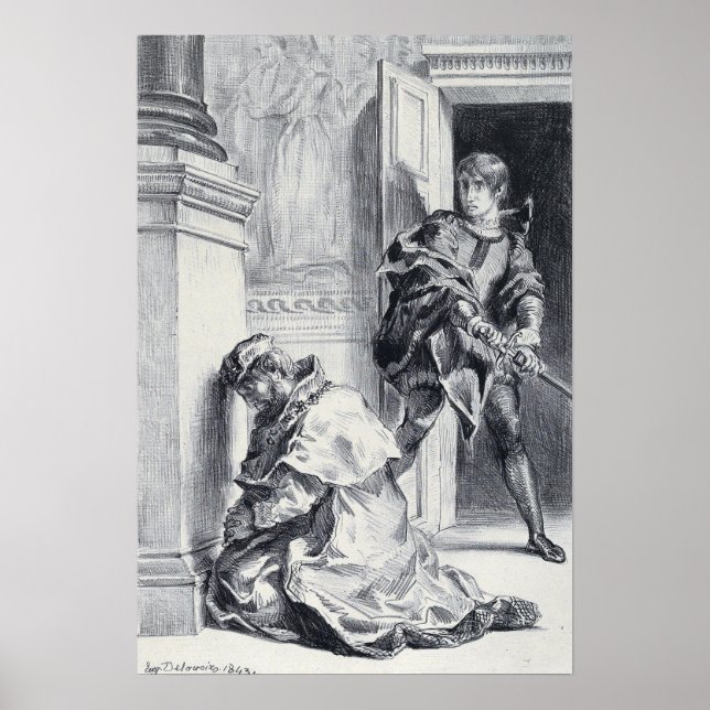 Delacroix - Hamlet versucht, den König zu töten Poster (Vorne)