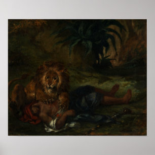 Delacroix - Löwe verschlingt einen Araber 1847 Poster