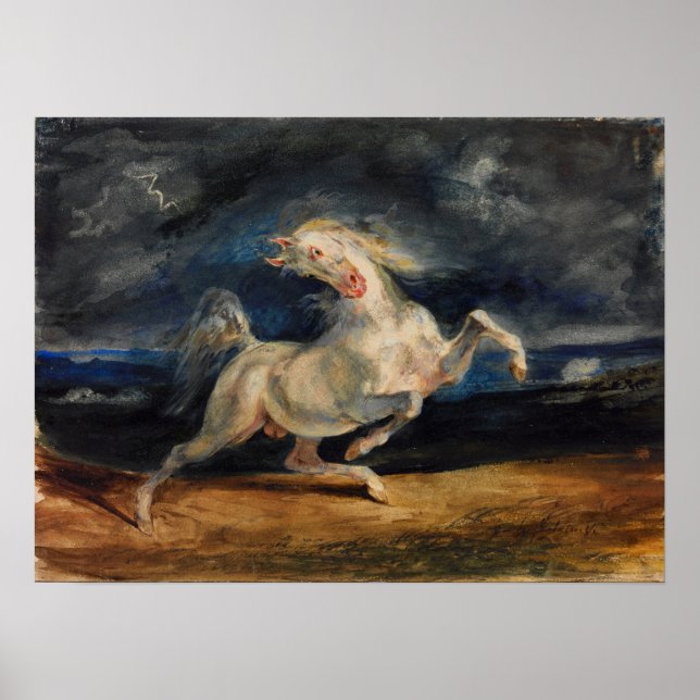 Delacroix - Pferd, das vom Blitz erschreckt wird Poster (Vorne)