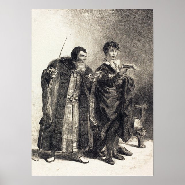 Delacroix - Polonius und Hamlet (Akt II Szene II). Poster (Vorne)