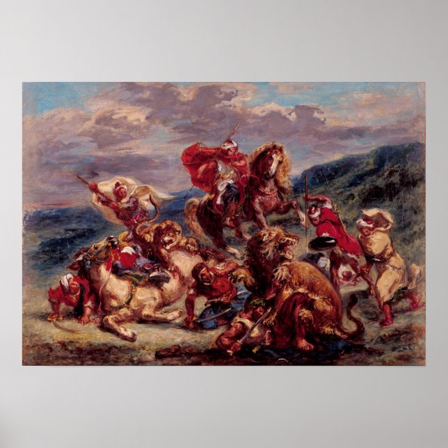 Delacroix - Studie über Lowen Hunt St Gallen Poster (Vorne)