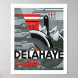 Delahaye Art Deco Automobile Ad Poster<br><div class="desc">Vintage Art Deco-Anzeige für Delahaye Motors aus france,  zeigt kubistische Komposition Einfluss in einem Spiel von dunkel und hell,  Formen und Leerräume.</div>