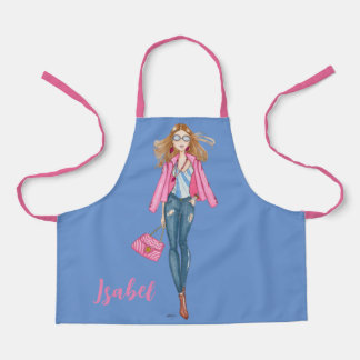 Delantal Chica con vaqueros y chaqueta rosa Schürze