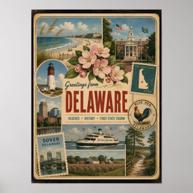Delaware Authentischer Vintage-Stil Poster (Vorne)