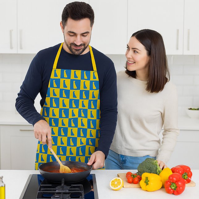 Delaware Checkerboard Blue Yellow Gold Pattern Schürze (An apron with a blue and yellow gold pattern featuring the US state of Delaware.)
