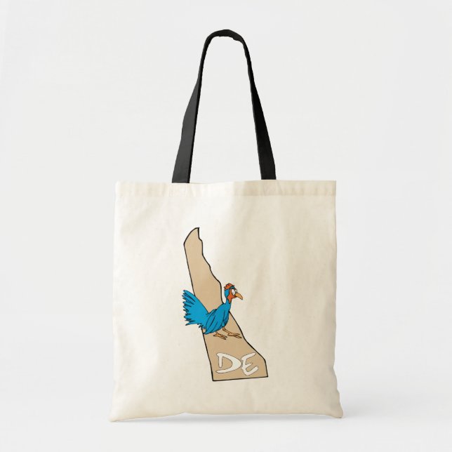 Delaware DE Map & Blue Hen Cartoon Art Motto Tasch Tragetasche (Vorne)