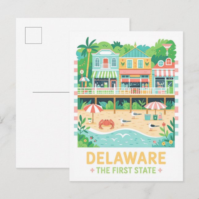 Delaware, First Staat USA Summer Travel Postkarte (Vorne/Hinten)