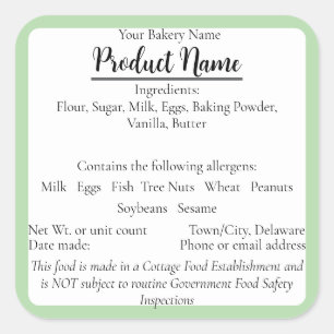 Delaware Hütte Food Business Green Baking Label Quadratischer Aufkleber