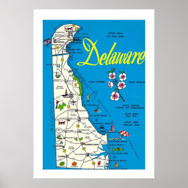 Delaware-Karte 20x28 Poster Druck (Vorne)